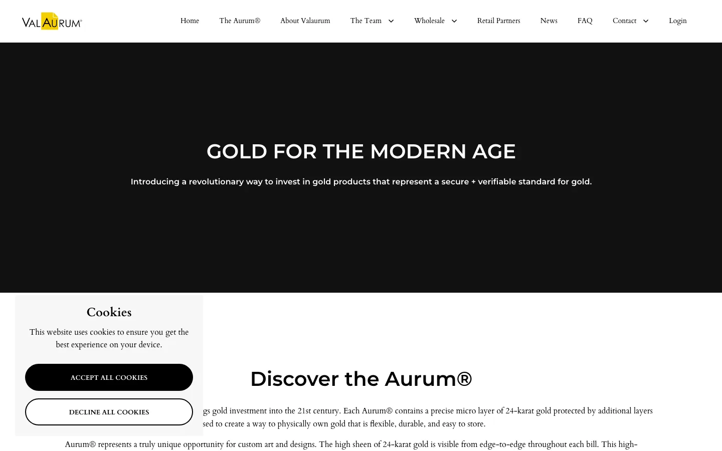 Aurum Precision Gold Notes — the original vacuum-deposition fractional gold note format
