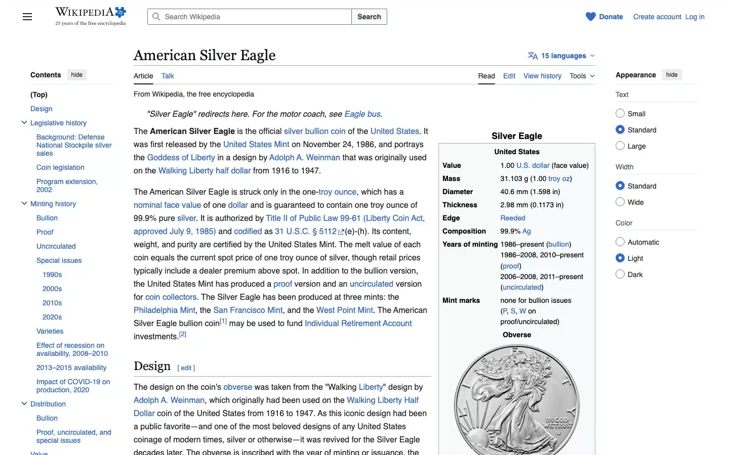American Silver Eagle 1 oz — US Mint .999 fine silver bullion coin