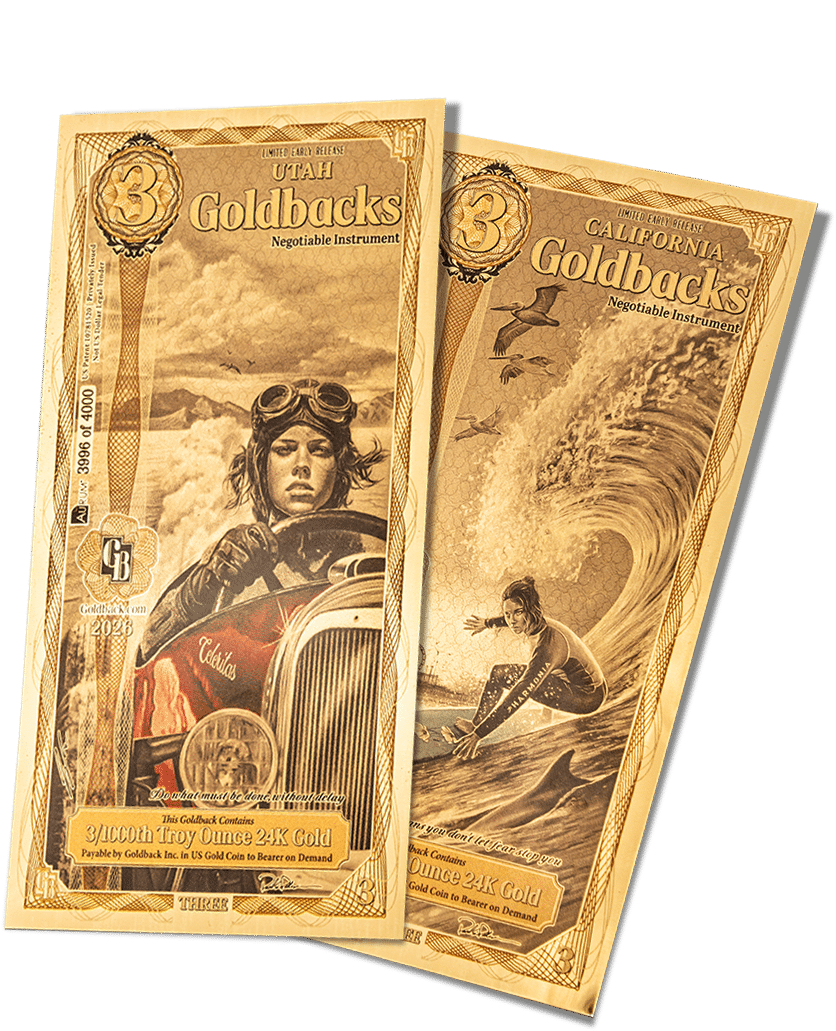 Idaho Goldback 1/4 denomination note showing detailed design