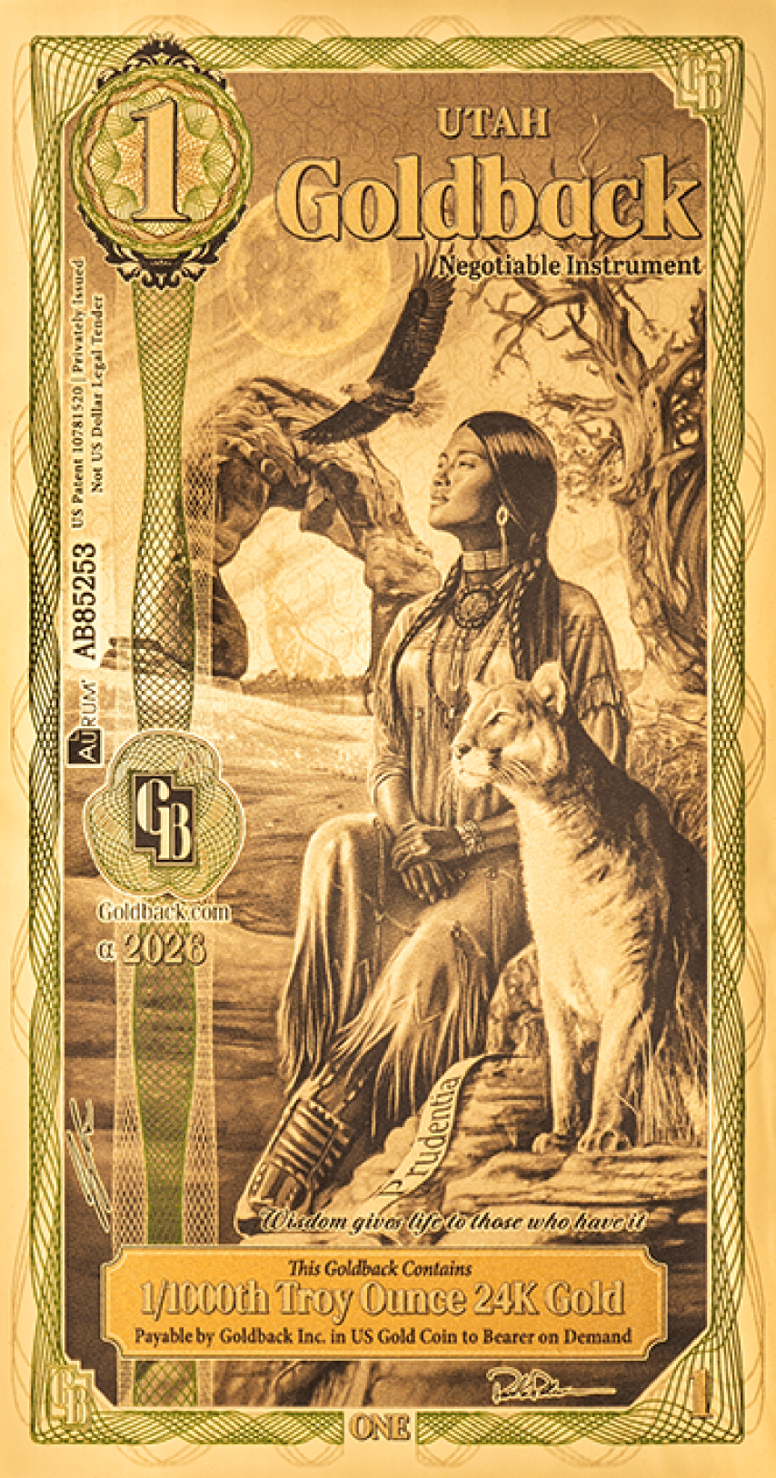 Idaho Goldback currency notes arranged in fan shape