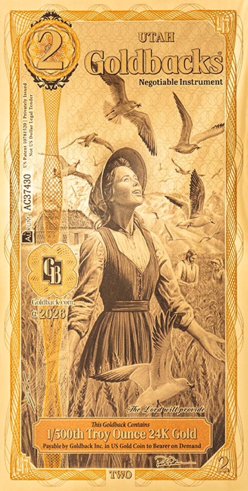 Goldback paper currency with different values displayed