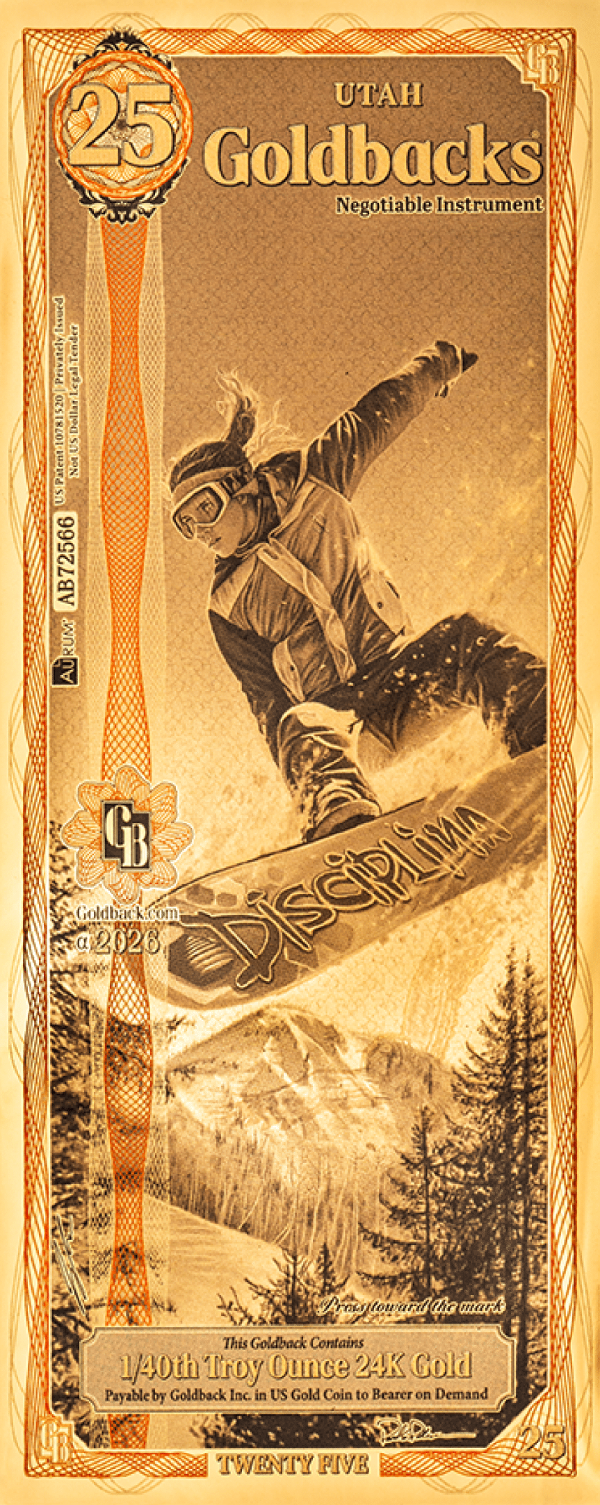 Goldback bills with visible denominations and designs