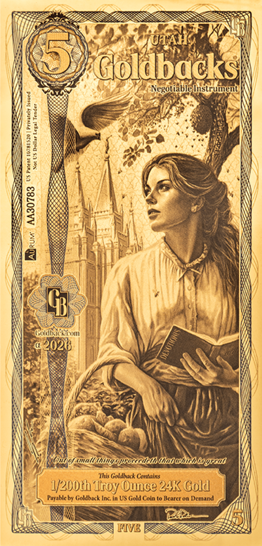 Goldback notes showcasing various denominations
