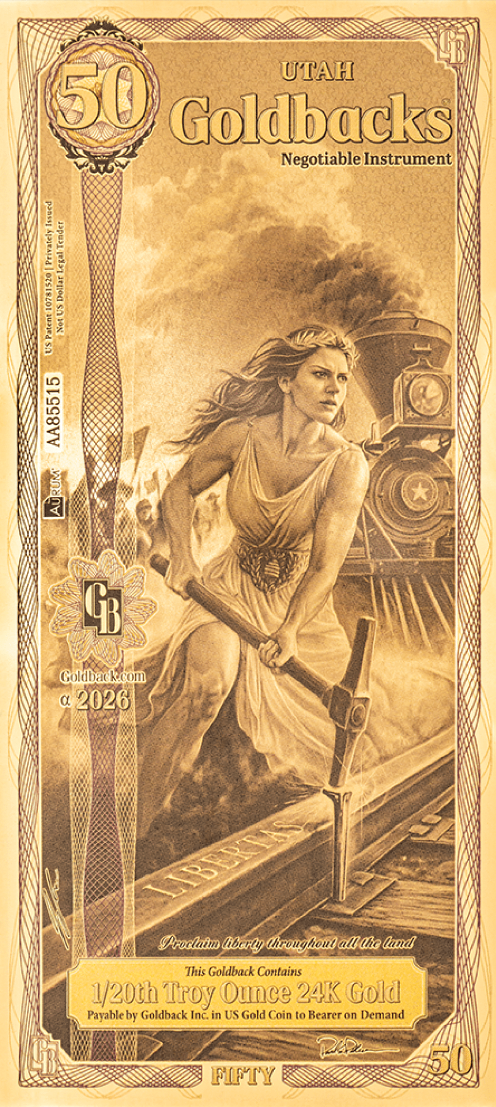 Close view of Goldback currency stack in fan layout